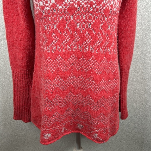 Free People Fair Isle Nordic Red & Cream Wool Blend Turtleneck Sweater Large - Picture 3 of 7